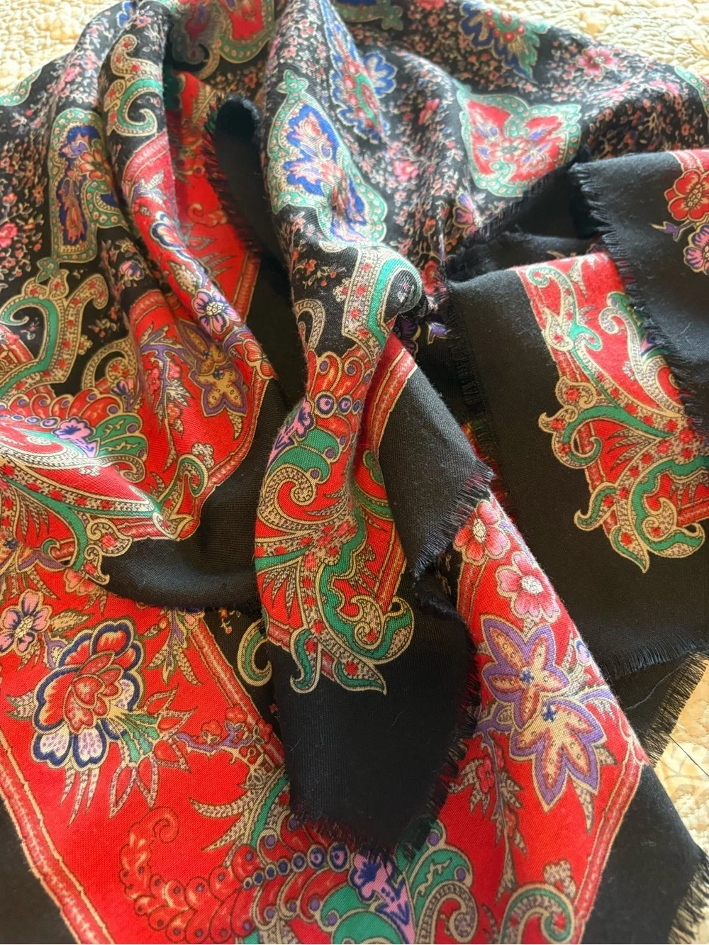 Specialty House 20th Century Vibrant Paisley & Floral Scarf - Made in Italy 35”